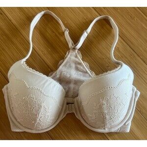 Victoria's Secret Body by Victoria Racerback Demi Bra 32DD Ivory Front Close